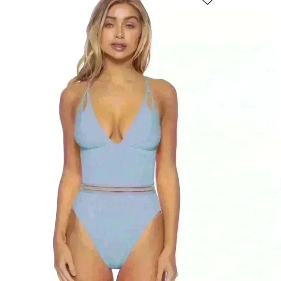 New with tags ISABELLA ROSE baby blue Over The Shoulder One Piece Swimsuit Sm - Picture 1 of 5